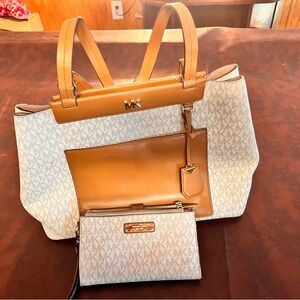 Michael Kors Brown and Cream Purse & Trifold Wallet/Wristlet